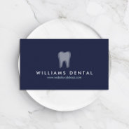 Modern Dentist Tooth Logo On Navy Blue Business Card at Zazzle