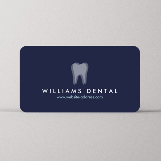 Modern Dentist Tooth Logo on Navy Blue Business Card (Creator Uploaded)