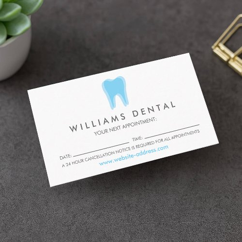 Modern Dentist Tooth Logo on White Appointment Business Card
