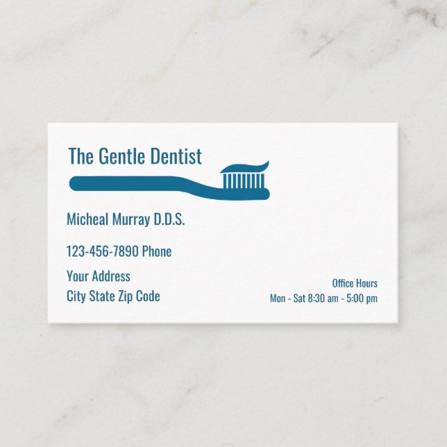Modern Dentist Toothbrush Theme Business Card (Front)