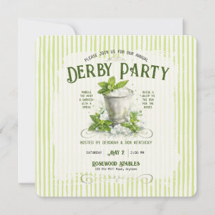 Modern Derby Party Watercolor Mint Julep Elegant Invitation