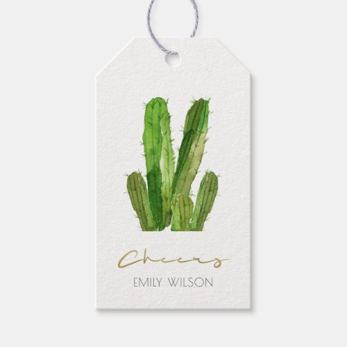 MODERN DESERT CACTUS FOLIAGE WATERCOLOR CHEERS GIFT TAGS