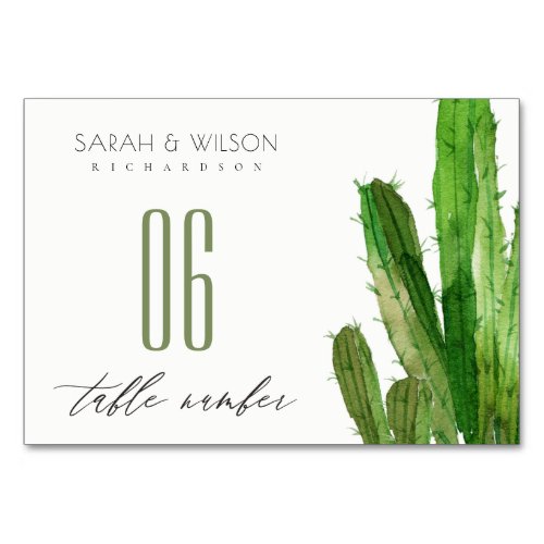 MODERN DESERT CACTUS FOLIAGE WATERCOLOR GOLD TABLE TABLE NUMBER
