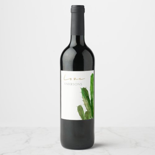 MODERN DESERT CACTUS FOLIAGE WATERCOLOR LOVE WINE LABEL