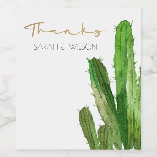 MODERN DESERT CACTUS FOLIAGE WATERCOLOR THANK YOU WINE LABEL