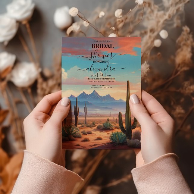 Modern Desert Cactus Landscape Wedding Invitation (Creator Uploaded)