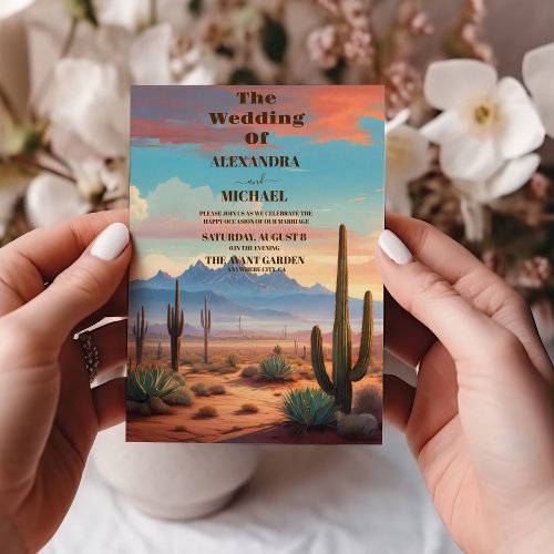 Modern Desert Cactus Landscape Wedding Invitation