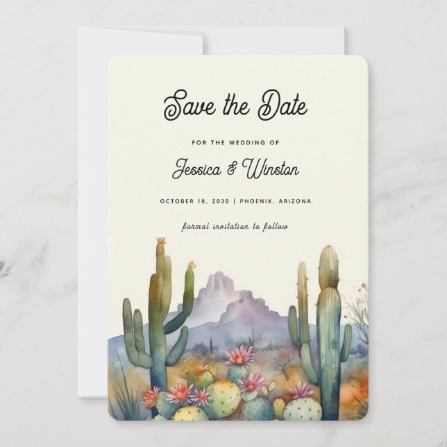 Modern Desert Cactus Photo Save the Date Invitation (Front)