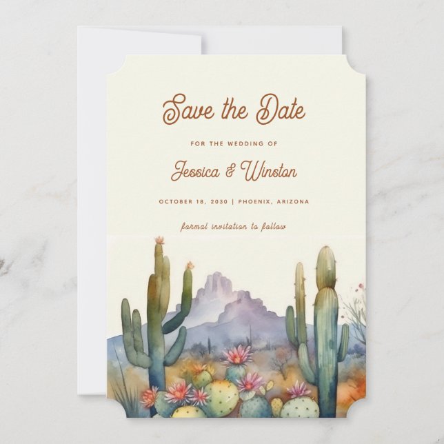 Modern Desert Cactus Photo Save the Date  Invitation (Front)