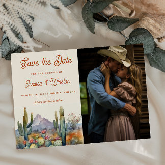 Modern Desert Cactus Photo Save the Date Postcard