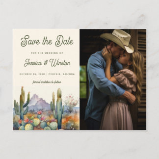 Modern Desert Cactus Photo Save the Date Postcard