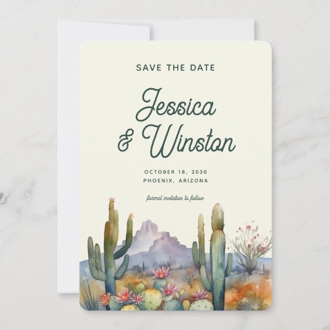 Modern Desert Cactus QR code Save the Date  Invitation (Front)