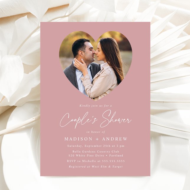 Modern Desert Rose Heart Photo Couple's Shower Invitation (Creator Uploaded)