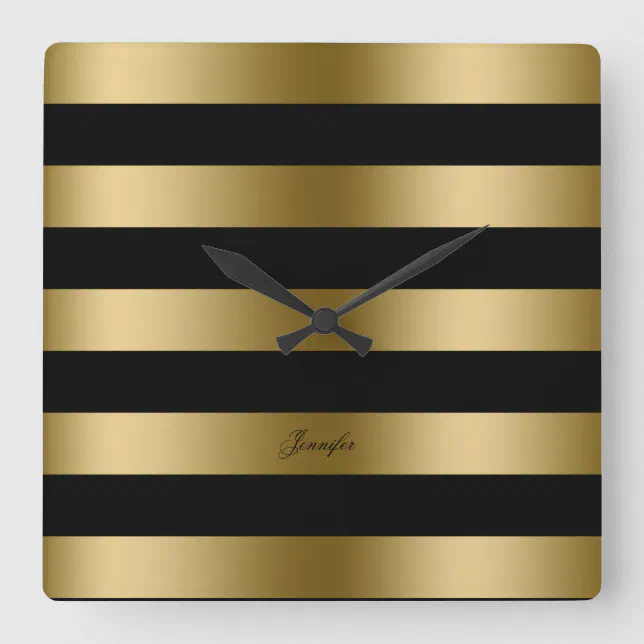 Modern Design Black And Gold Stripes Pattern Square Wall Clock | Zazzle
