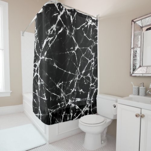 Modern Design Black Marble White Accents Shower Curtain