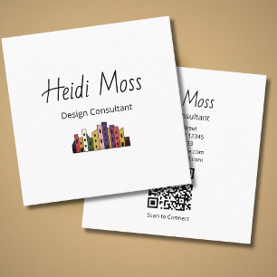 Modern Design Consultant Colorful Skyline QR code Square Business Card