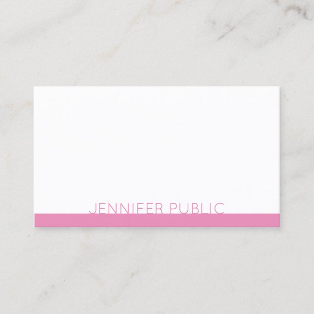 Modern Design Elegant Pink White Trendy Plain Business Card (Front)