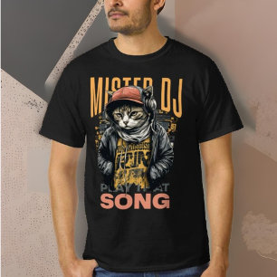 Modern design Funny Deejay cat Techno music Black T-Shirt