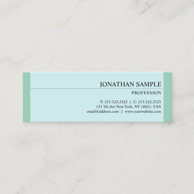Modern Design Glamorous Elegant Blue Green Plain Mini Business Card (Front)