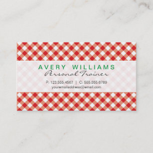 Modern Design, Green, Red & White Country Gingham Business Card