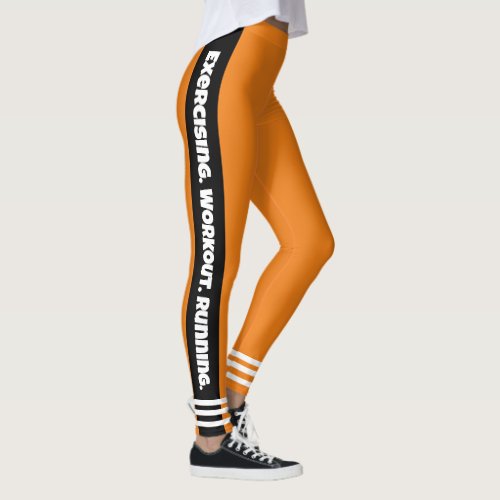 Modern design l Black and white text l Orange Leggings