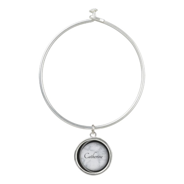 Modern Design Marble and Script Personalized Bangle Bracelet (Front)