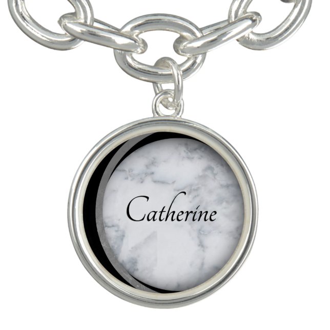 Modern Design Marble and Script Personalized Bracelet (Design)