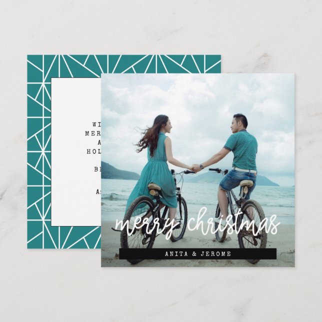 Modern Design Merry Christmas Square Photo Holiday Card (Front/Back)