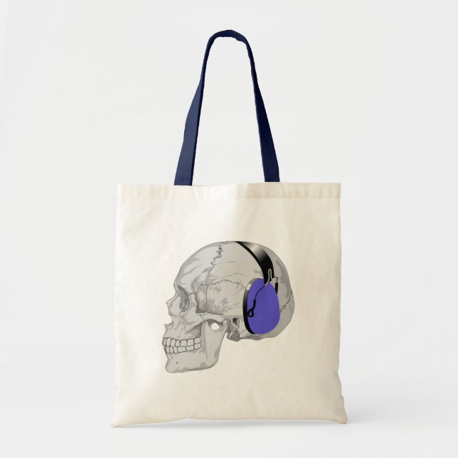MODERN DESIGN OF A SKULL WITH BLUE HEADPHONES TOTE BAG (Front)