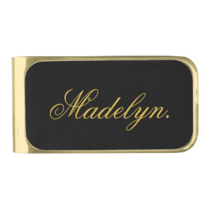 Modern Design Personalized Name Black Gold Finish Money Clip