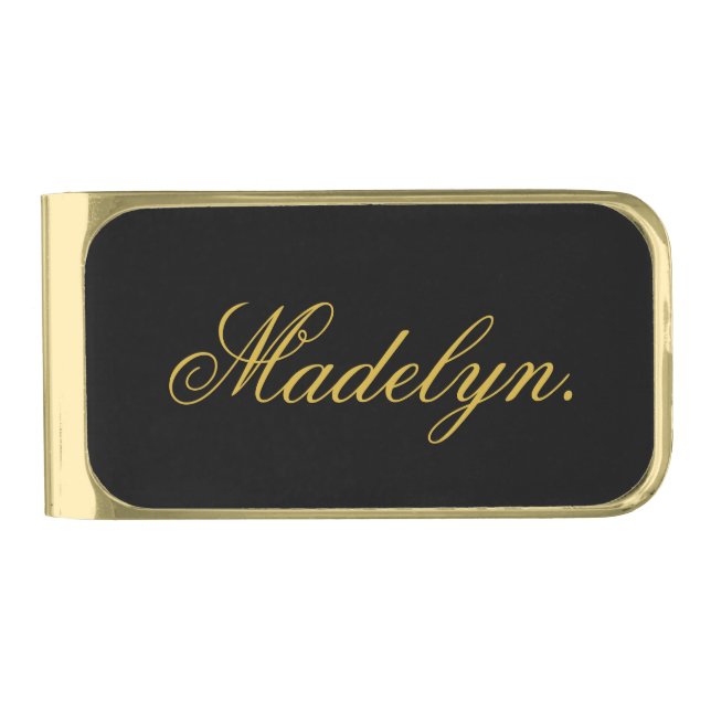 Modern Design Personalized Name Black Gold Finish Money Clip (Front)