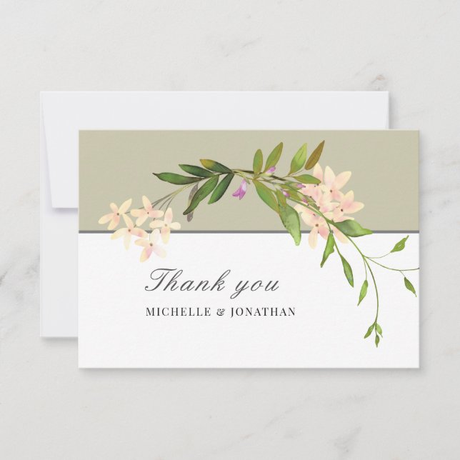 Modern Design Pink Garden Flowers Greenery Wedding Thank You Card (Front)