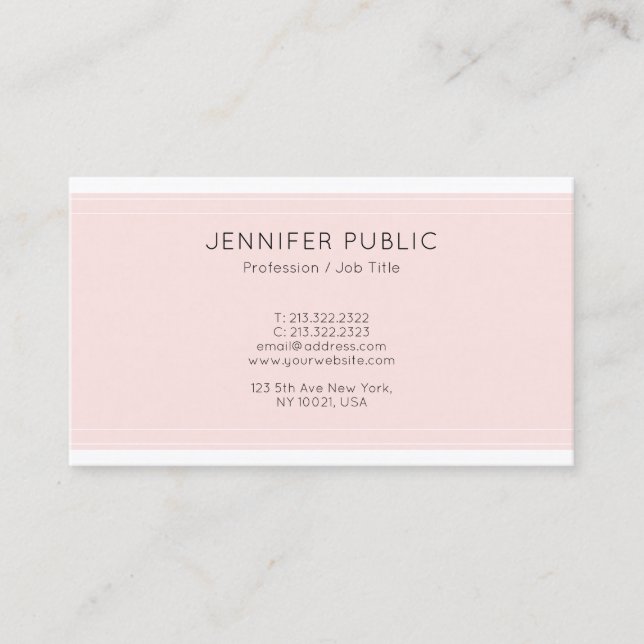 Modern Design Pink Professional Glamorous Plain Business Card (Front)