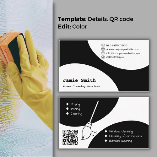 Modern Design  QR Code Unique House Cleaner Business Card