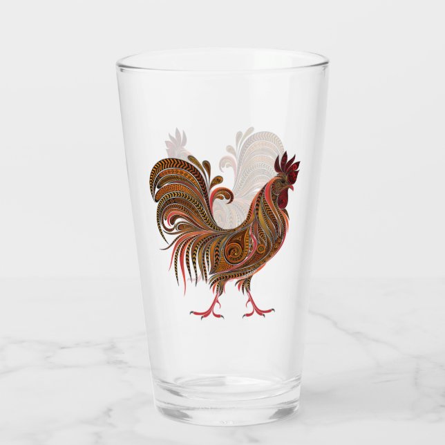 Modern Design Rooster Chicken Art  Glass (Back)