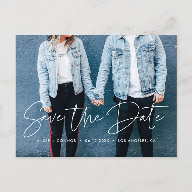 Modern design Save the Date photo Announcement Postcard (Front)