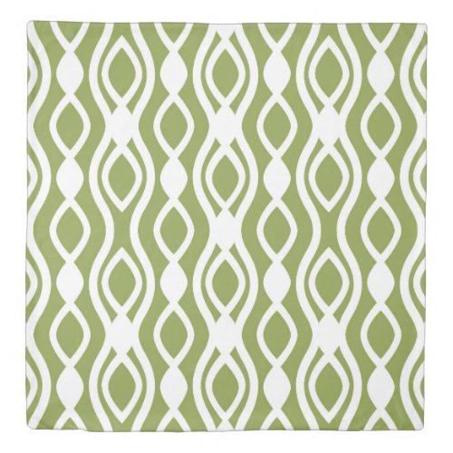 Modern design vertical wavy lines olive green duvet cover