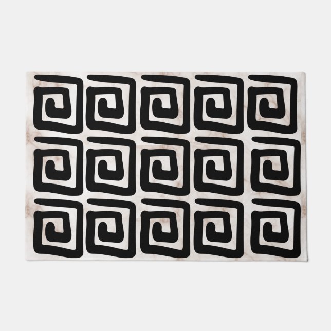 Modern designe meandering lines greek key marble doormat (Front)