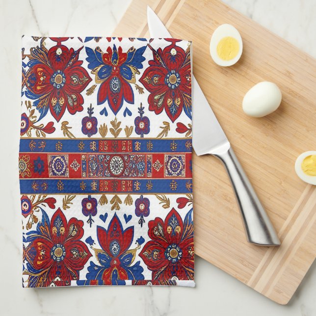 Modern designed inspired Serbian ethnic seamless Kitchen Towel (Quarter Fold)