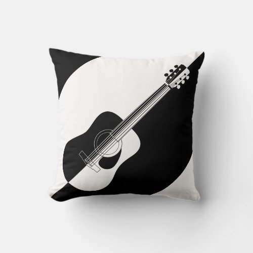 Modern designer black and white guitar throw pillow