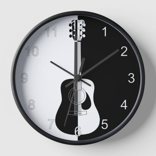 Modern designer black and white guitar wall clock
