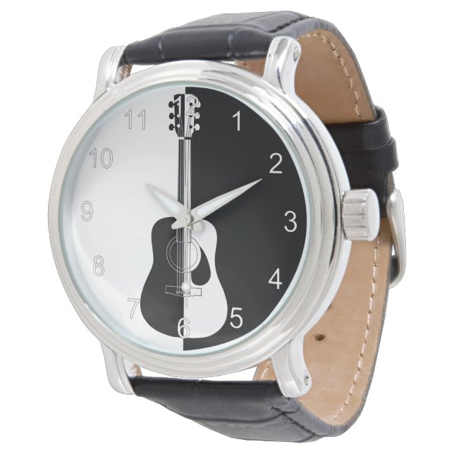 Modern designer black and white guitar watch (Angled)