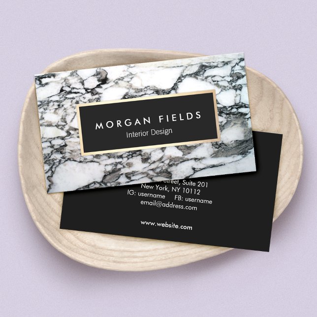 Modern Designer Black and White Marble Stone Business Card (Creator Uploaded)