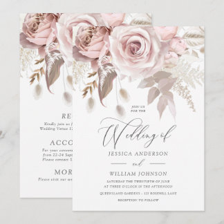 Modern Designer Dusty Rose Blush Details & Wedding Invitation