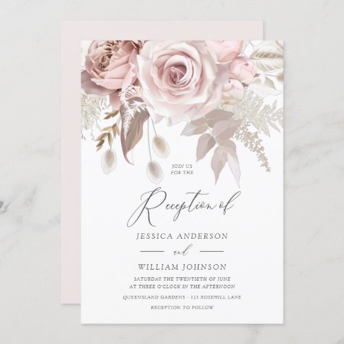 Modern Designer Dusty Rose Blush Wedding Reception Invitation