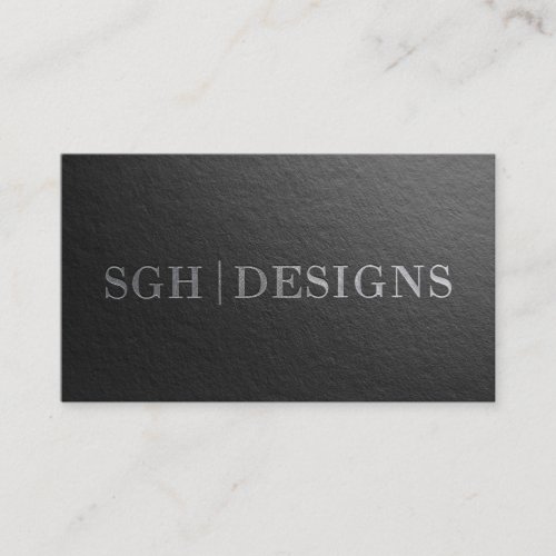 Modern Designer Minimal Black Silver Embossed Text Business Card