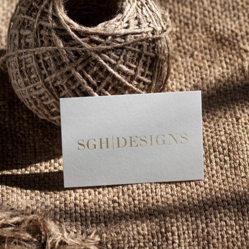 Modern Designer Minimal White  Gold Embossed Text Business Card