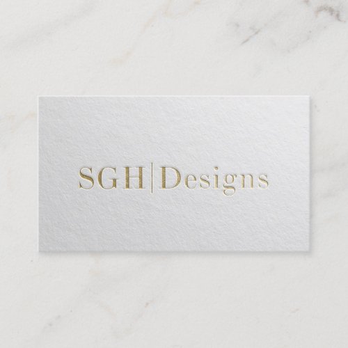 Modern Designer Minimal White  Gold Embossed Text Business Card