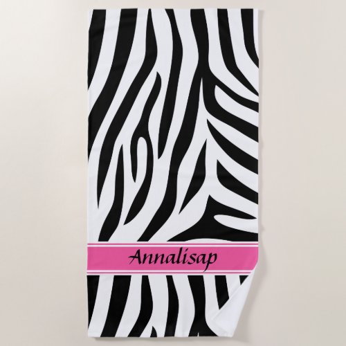 Modern designer personalized zebra stripe Ladies Beach Towel