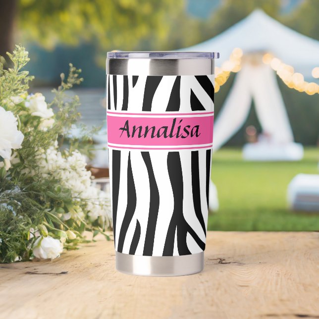 Modern designer personalized zebra stripe Ladies Insulated Tumbler (Wedding)